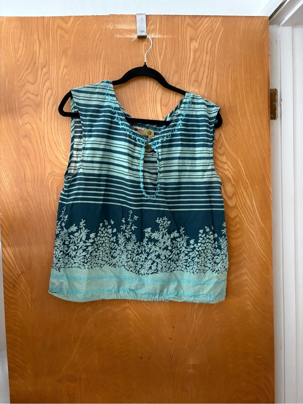 Vintage Free People Teal Striped & Floral Sleeveless Camisole 6